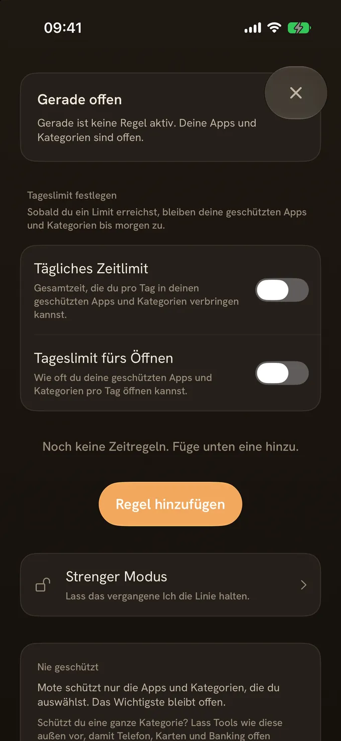 Regeln fürs echte Leben: tägliche Limits, Zeitpläne und der strenge Modus.